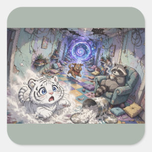 Skurriler Tierflur – Cosmic Flour-Abenteuer Quadratischer Aufkleber
