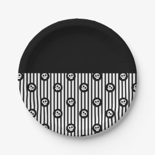 Skurriler Totenkopf Schwarz & Weiß Totenköpfe Hall Pappteller