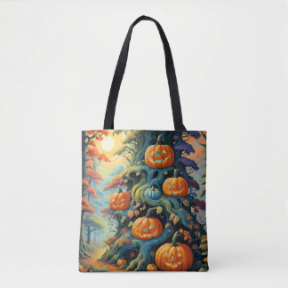 Skurriler verzauberter Kürbiswald Halloween-Tasche