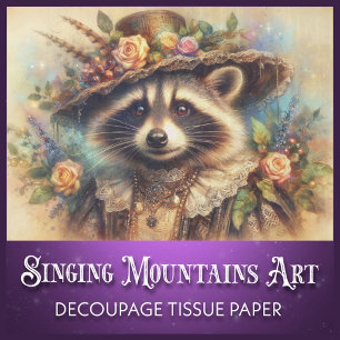 Skurriler Vintage-Victorian-Waschbär-Decoupage Seidenpapier