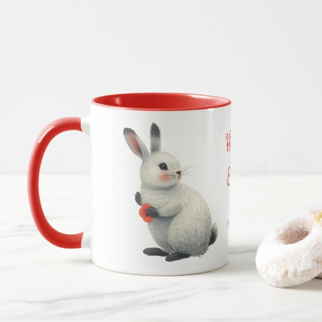 Skurriler Wasserfarben-Hasen-Ostern Tasse (Mit Donut)