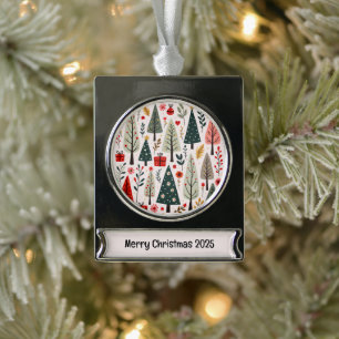 Skurriler Weihnachtsbaumwald Banner-Ornament Silber