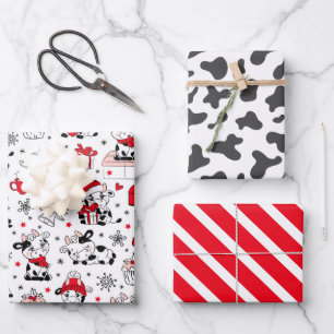 Skurriler Weihnachtskuh-Muster Geschenkpapier Set