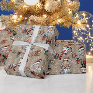 Skurriler Weihnachtsmann und Schneemann Geschenkpapier