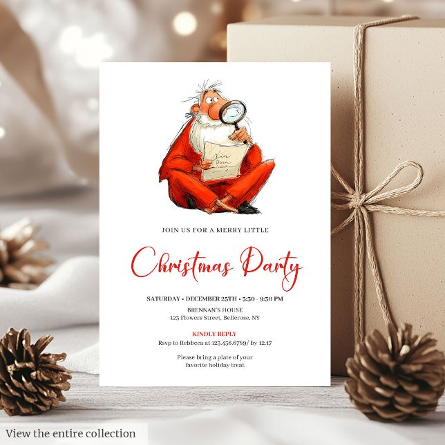 Skurriler Weihnachtsmann-Wasserfarben-Einladung zu Einladung (Quirky Santa Claus Watercolor Holiday Party Invite)