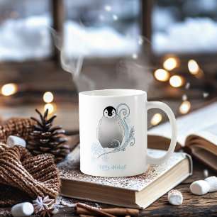 Skurriler Winter-Pinguin-Art-Nouveau-Schneeflocken Kaffeetasse