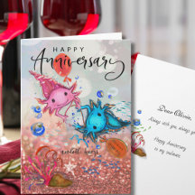 Skurriles Aquarell-Axolotl süßes Jubiläumskarte