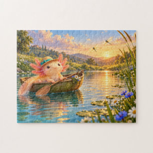 Skurriles Axolotl-Blatt-Boot-Illustration Puzzle