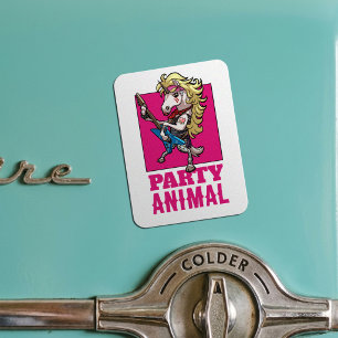 Skurriles Einhorn 80er Glam Metal Party Tier Carto Magnet