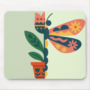 Skurriles florales Libellen-Design Mousepad
