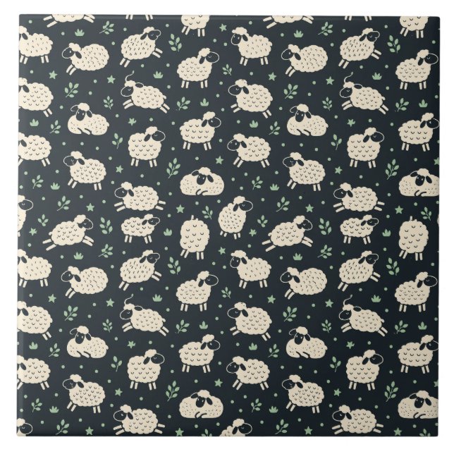 Skurriles Fluffschaf-Muster Fliese (Vorderseite)