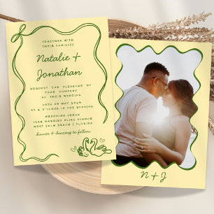 Skurriles Gekritzel-Foto-Monogramm Gelbe Hochzeit Einladung