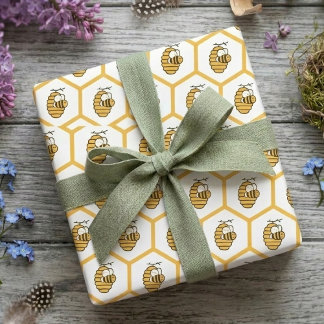 Skurriles gelbes Bienenstock- und Hummelmuster Geschenkpapier
