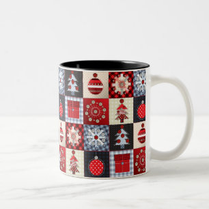 Skurriles Gingham-Weihnachts-Patchwork-Muster Zweifarbige Tasse