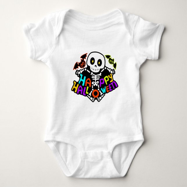 Skurriles Halloween-Skelett- und Fledermausdesign Baby Strampler (Vorderseite)