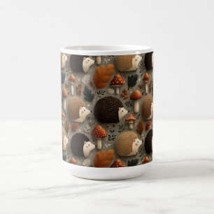 Skurriles Herbst-Igel- und Pilzmuster Kaffeetasse