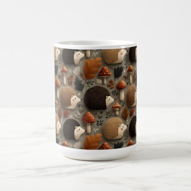 Skurriles Herbst-Igel- und Pilzmuster Kaffeetasse (Mittel)