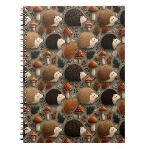 Skurriles Herbst-Igel- und Pilzmuster Notizblock
