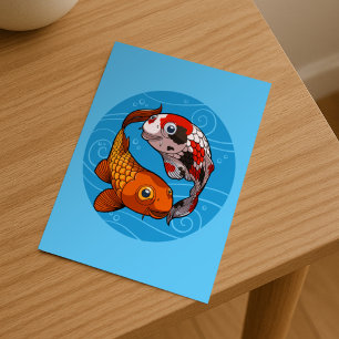 Skurriles Koi-Karpfen Yin Yang Design Fischillustr Postkarte