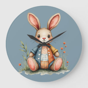 Skurriles Patchwork-Hasen-Häuschen-Waldidylle Große Wanduhr