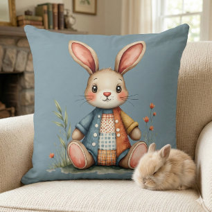 Skurriles Patchwork-Hasen-Häuschen-Waldidylle Kissen