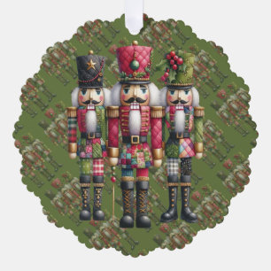 Skurriles Patchwork-Weihnachts-Nussknacker-Trio Ornament Karte