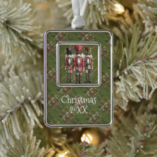 Skurriles Patchwork-Weihnachts-Nussknacker-Trio Rahmen-Ornament Silber
