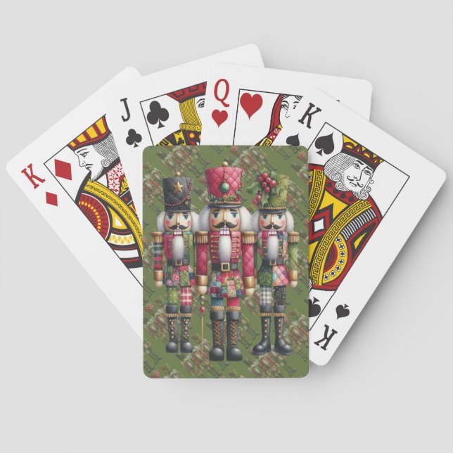 Skurriles Patchwork-Weihnachts-Nussknacker-Trio Spielkarten (Rückseite)
