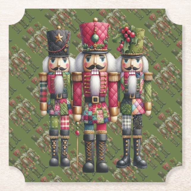 Skurriles Patchwork-Weihnachts-Nussknacker-Trio Untersetzer (Vorderseite)