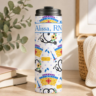 Skurriles Pflege-Monogramm Thermosbecher