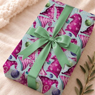 Skurriles Rosa Blau Retro Weihnachts-Gnom-Muster Geschenkpapier