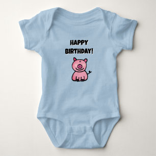 Skurriles rosa Cartoon-Schwein Geburtstag Baby Strampler