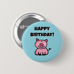 Skurriles rosa Cartoon-Schwein Geburtstag Button