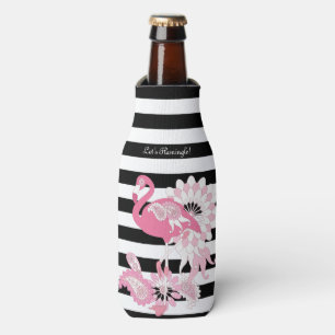 Skurriles Rosa Flamingo Schwarz-Weiß-Gestreift Flaschenkühler