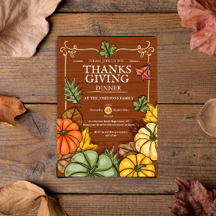 Skurriles Rustikales Thanksgiving-Dinner-Kürbis-He Einladung