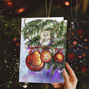 Skurriles Schneeeulen-Weihnachtsornament Feiertagskarte
