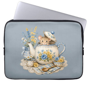 Skurriles Teekannen-Mäuse-Cottagecore-Blüten Laptopschutzhülle