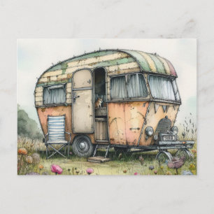 Skurriles verwittertes Wohnwagen-Camper-Wasserfarb Postkarte