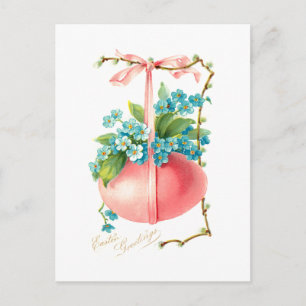 Skurriles Vintage-Oster-Ei, Band und Blumen Postkarte