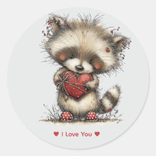 Skurriles Wasserfarbe-Waschbär-Liebe-Sticker Runder Aufkleber