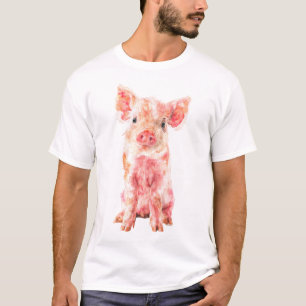 Skurriles Wasserfarben-Rosa-Ferkelporträt für Männ T-Shirt