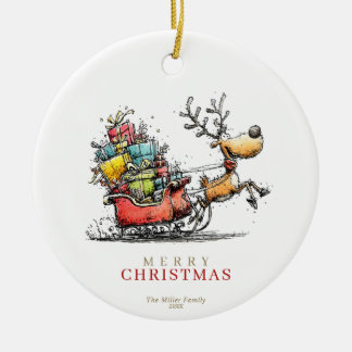 Skurriles, Whimsical-Rentier-Weihnachten Keramik Ornament