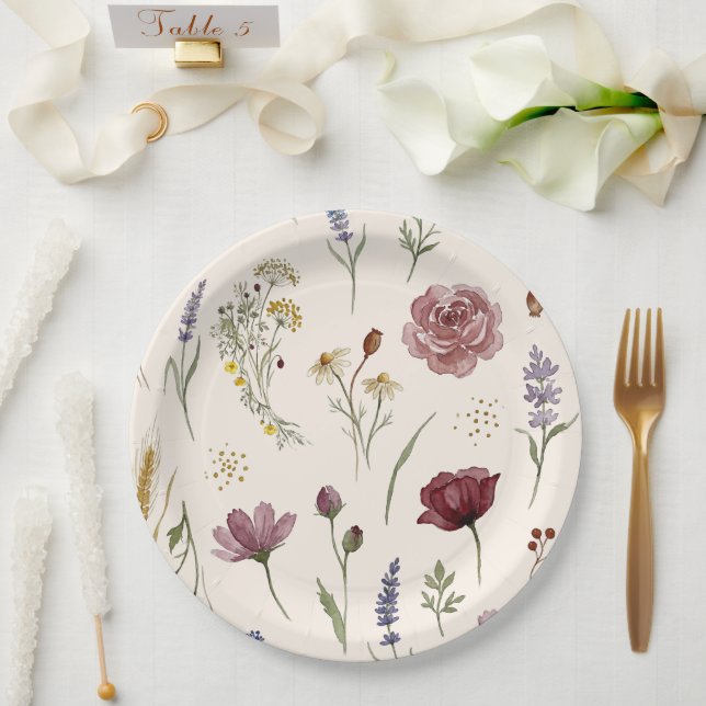 Skurriles Wildblumen-Muster Babyshower-Papier Pappteller (Hochzeit)