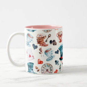 Skurriles Wunderland-Teeparty-Muster Zweifarbige Tasse