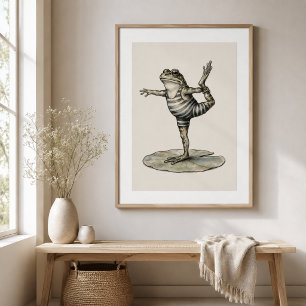 Skurriles Yoga-Frosch auf Seerosenblatt Poster