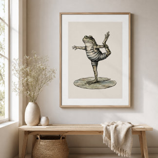 Skurriles Yoga-Frosch auf Seerosenblatt Poster