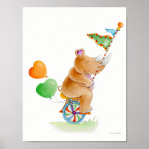Skurriles Zirkus-Einrad-Nashorn-Kinderzimmer-Poste Poster