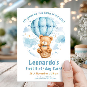 Sky Adventure Bear First Birthday Einladung