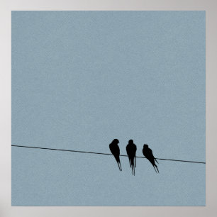 Sky Blackbirds Silhouette auf Wire Poster