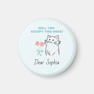 Sky Blue Adorable Cat&Rose Magnet